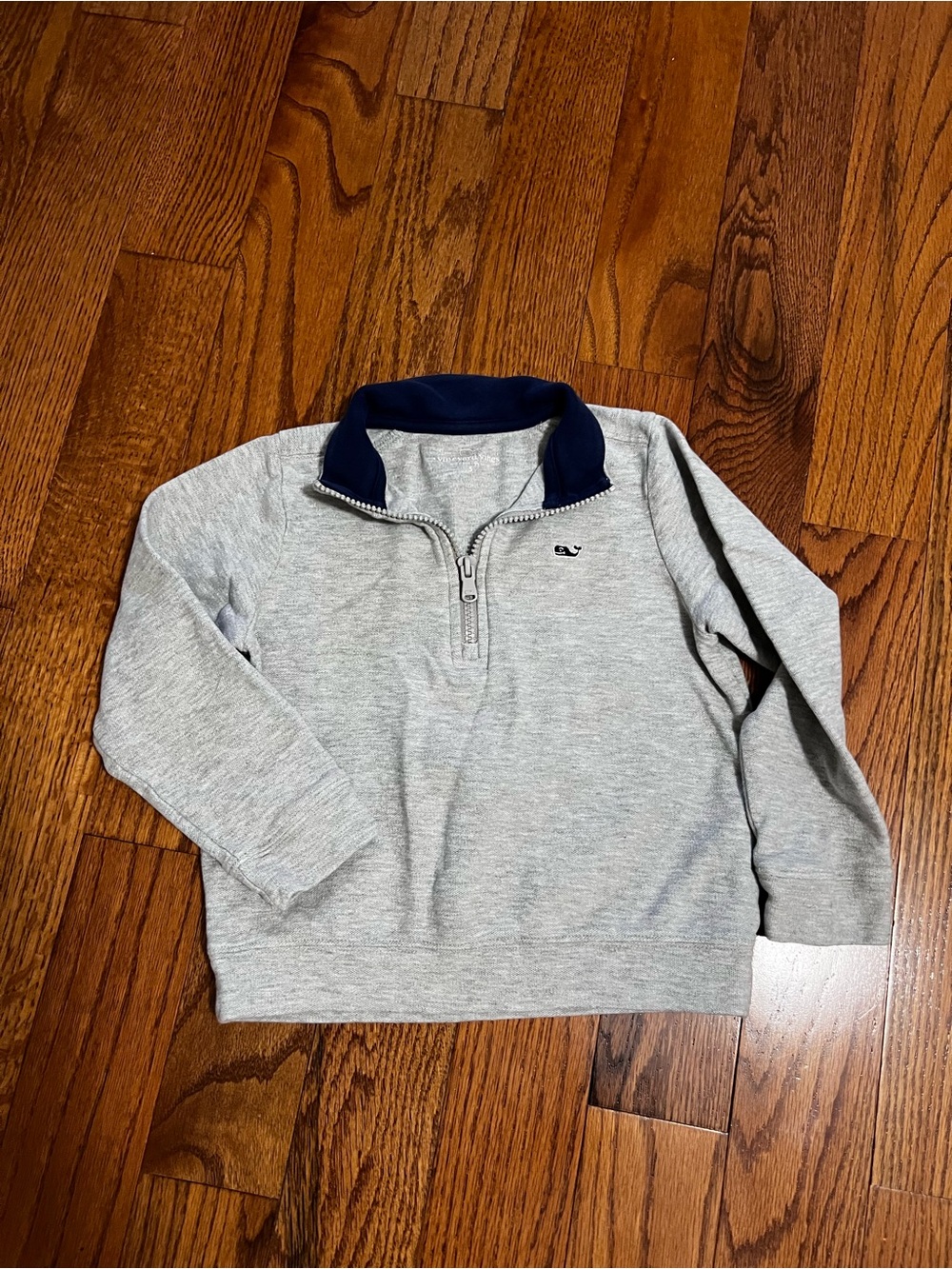 Vineyard Vines Kids Gray Quarter-Zip with Navy Collar